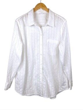GAP Eyelet Blouse Shirt Button Front Sz XL Coastal Grandma Business Casual EUC